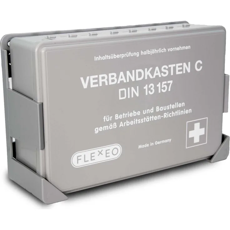 Flexeo Betriebsverbandkasten DIN 13157 (grau) mit Wandhalterung