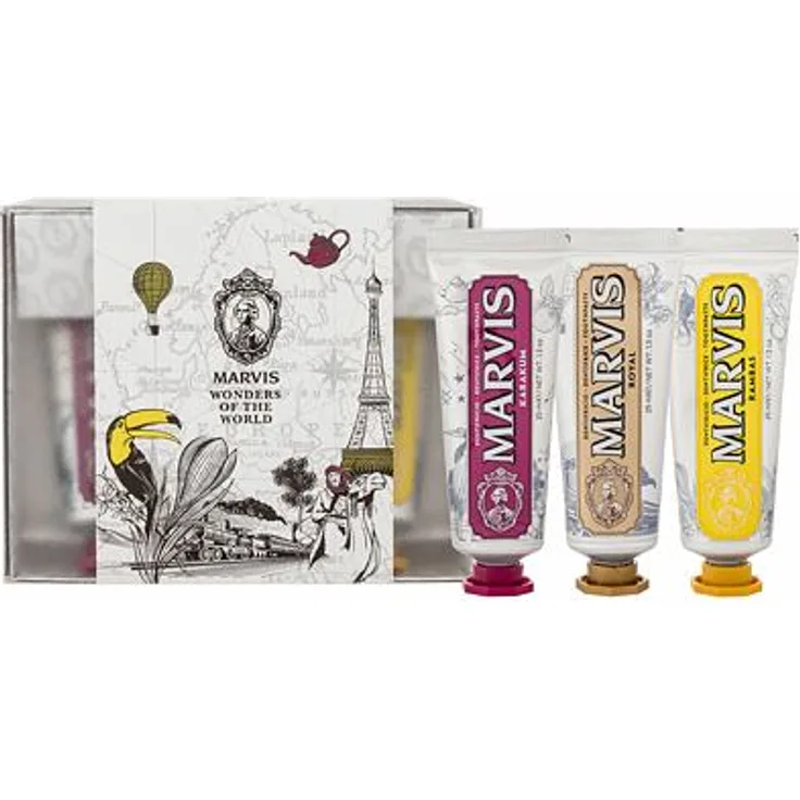 Marvis Wonders Of The World Travel Set Zahnpasta Karakum 25 ml + Zahnpasta Royal 25 ml + Zahnpasta Rambas 25 ml Unisex