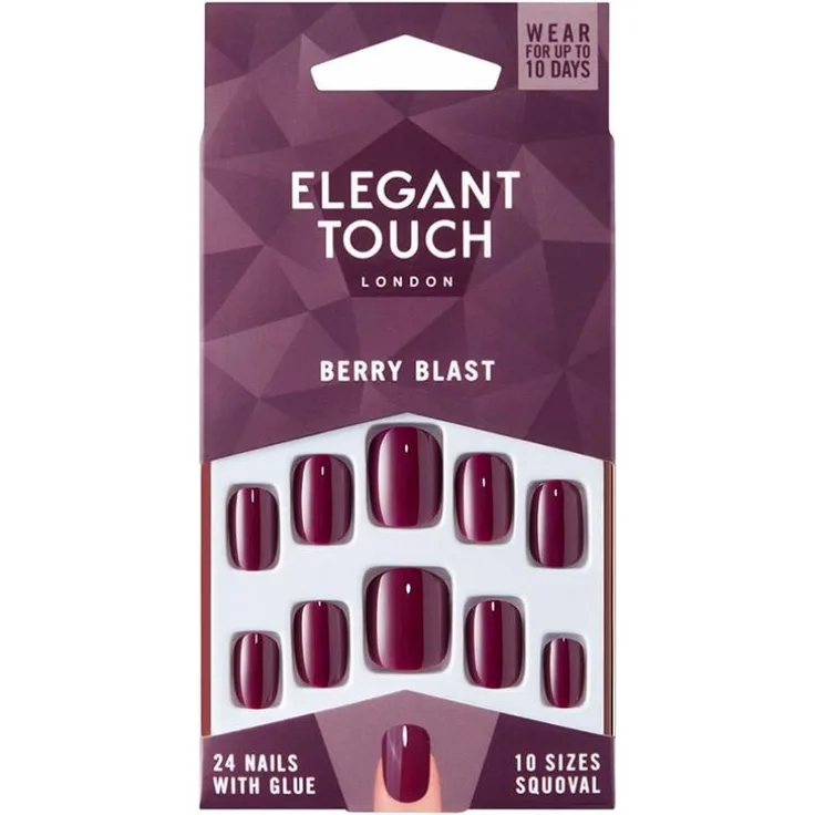 POLISHED COLOUR 24 nails with glue squoval #berry blast