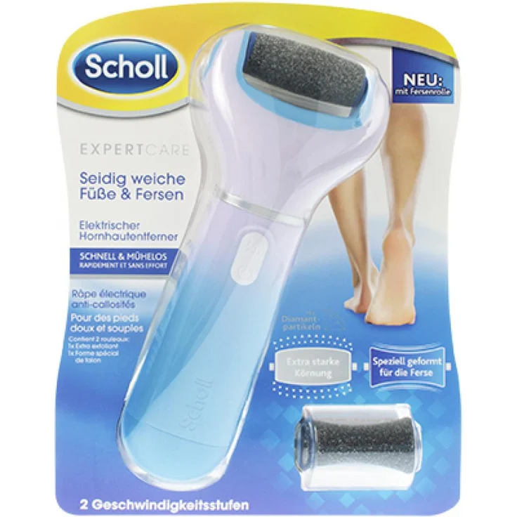 Scholl Expert Care elektrische Fußfeile mit Diamantkristallen + Ersatzkopf für rissige Fersen