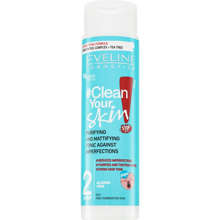 Eveline Clean Your Skin Purifying Mattifying Face Tonic Reinigungstonikum für problematische Haut 225 ml
