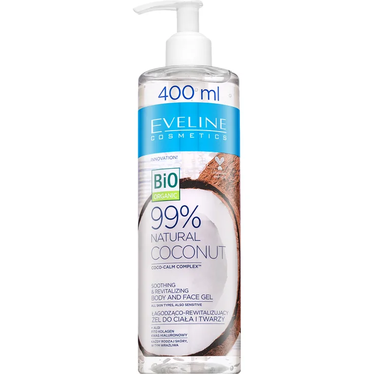 Eveline Bio Organic 99% Natural Coconut Soothing & Revitalising Body & Face Gel Hautgel mit Hydratationswirkung 400 ml