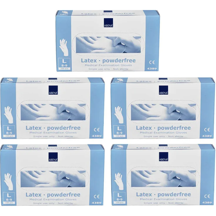5x Abena Latex-Handschuhe poedervrij Maat L wit 100st