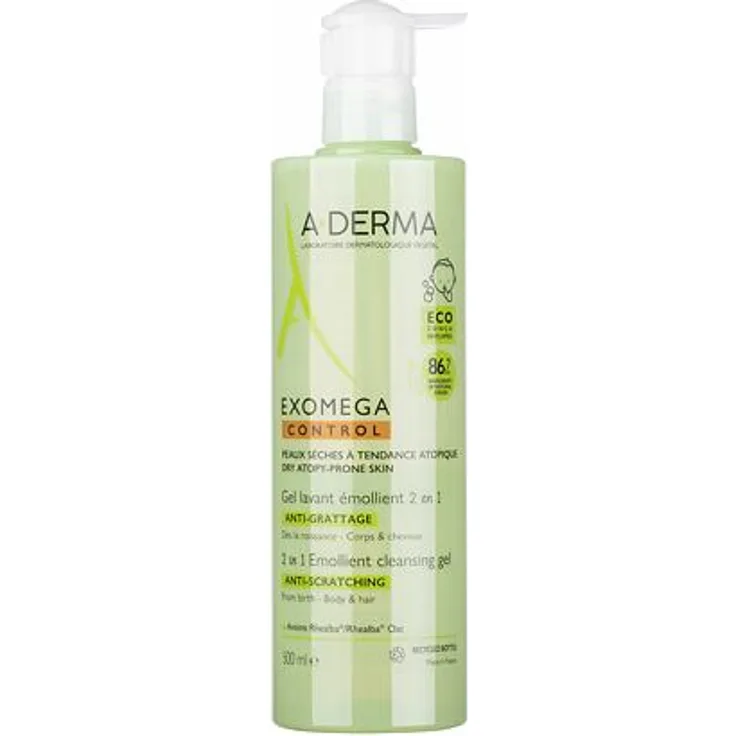 A-Derma Exomega Control Emollient Cleansing Gel 2in1 Geschmeidig machendes Waschgel 2in1 für trockene und atopische Haut 500 ml