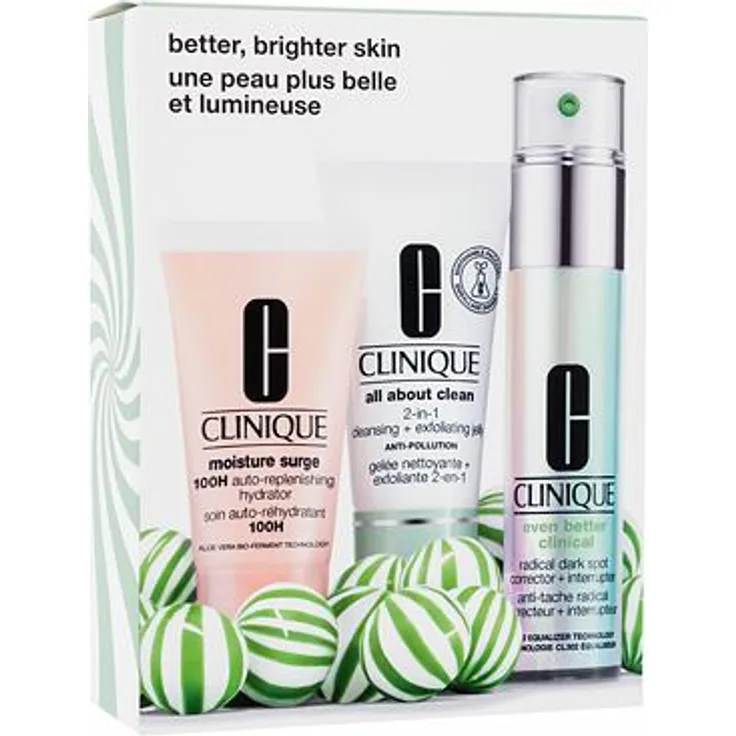 Clinique Even Better Clinical Gift Set set Hautserum Even Better Clinical Radical Dark Spot Corrector 30 ml + Reinigungsgel All About Clean 2-in-1 Jelly 30 ml + Tagescreme Moisture Surge 100H Hydrator 30 ml
