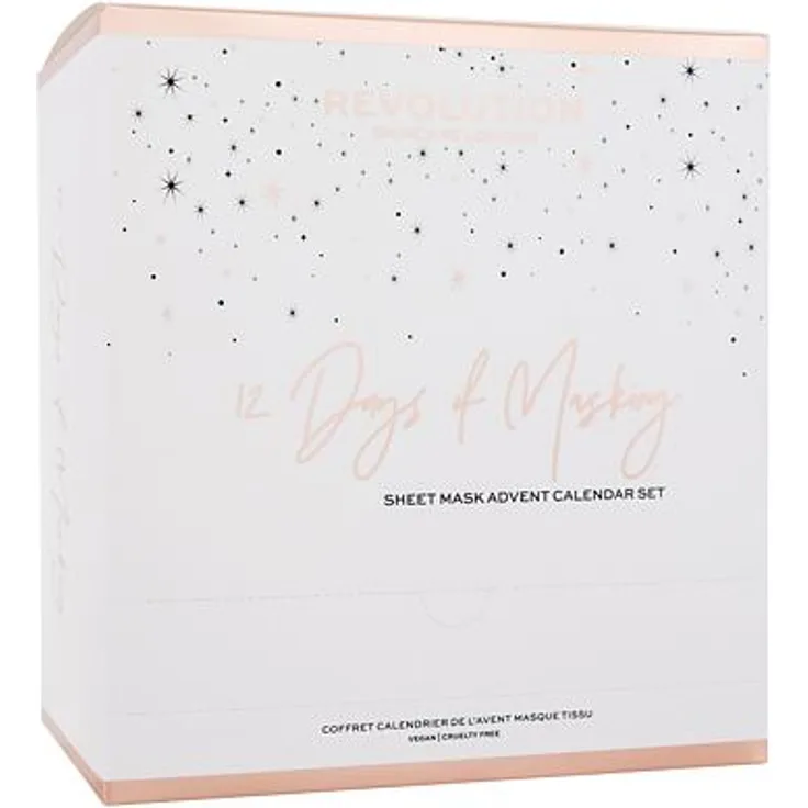 Revolution Skincare 12 Days Of Masking Sheet Mask Advent Calendar set Tuchmaske 8 St. + Lippenmaske 1 St. + Handmaske 1 St. + Augenpolster 1 St. + Massageroller für das Gesicht