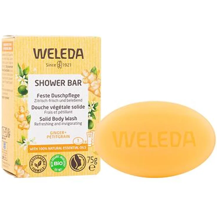 Weleda Shower Bar Ginger + Petitgrain Erfrischende und belebende Festseife 75 g für Frauen