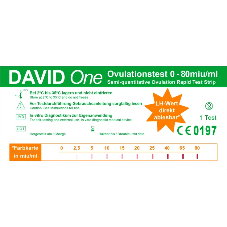 David One 100 x Ovulationstest 0-80 miu/ml mit LH-Wert Anzeige