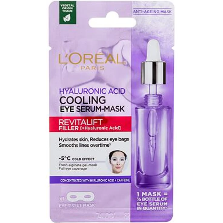 L'Oréal Paris Revitalift Filler HA Cooling Tissue Eye Serum-Mask Verjüngende Augenmaske mit kühlendem Effekt 11 g