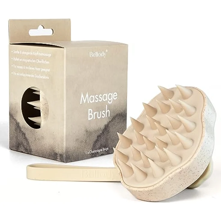 Bellody® Original Kopfhaut Massagebürste, mit integriertem Magnet und sanften Borsten, für Massage und Förderung des Haarwachstums, Champagne Beige – Bild 1