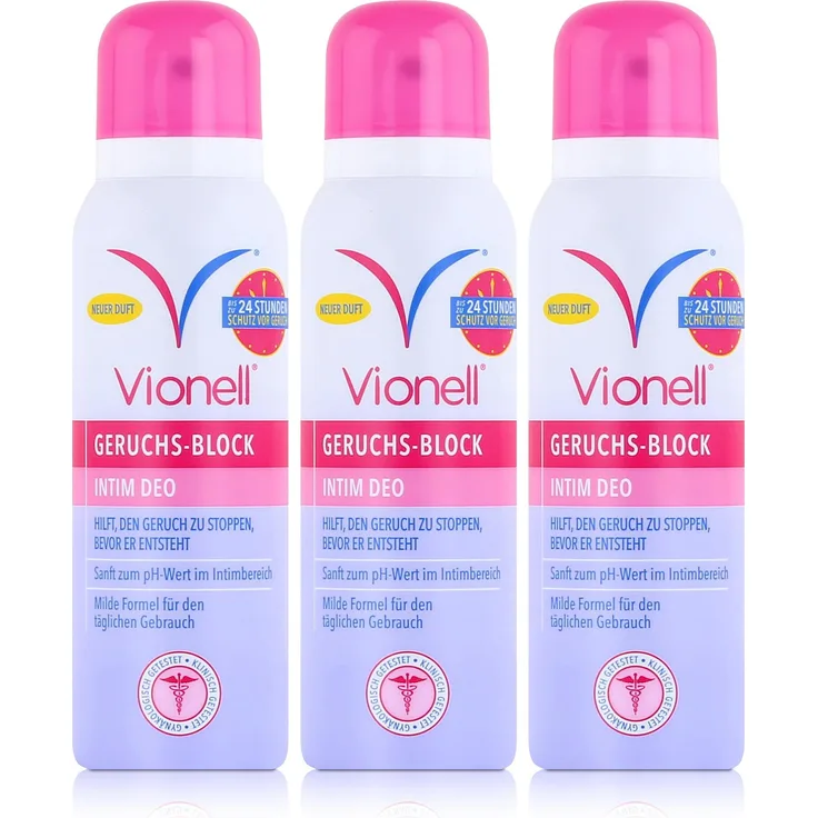 Vionell Geruchs-Block Intim Deo, 125ml, sanft im Intimbereich, 3er Pack, gynäkologisch getestet