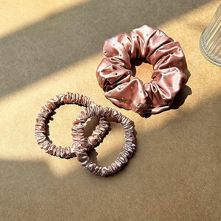 Townssilk Feine Haargummis aus 100 % Maulbeerseide, 22 Momme, pflegt das Haar, mit Gummiband und luxuriösen Diamanten, 3 Stück – Bild 1