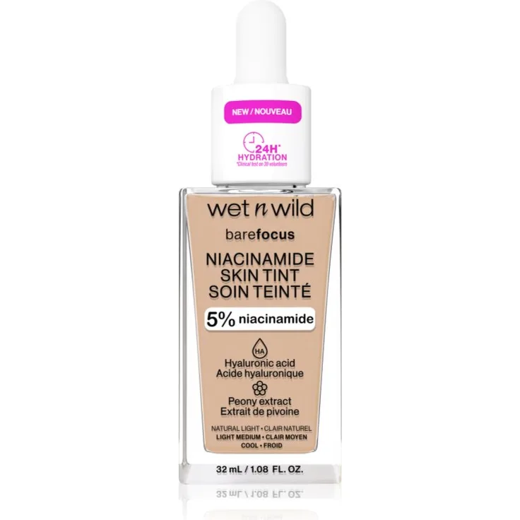 Wet n Wild Bare Focus Niacinamide Skin Tint, leichtes feuchtigkeitsspendendes Make-up, Farbton Natural Light (Cool), 32 ml