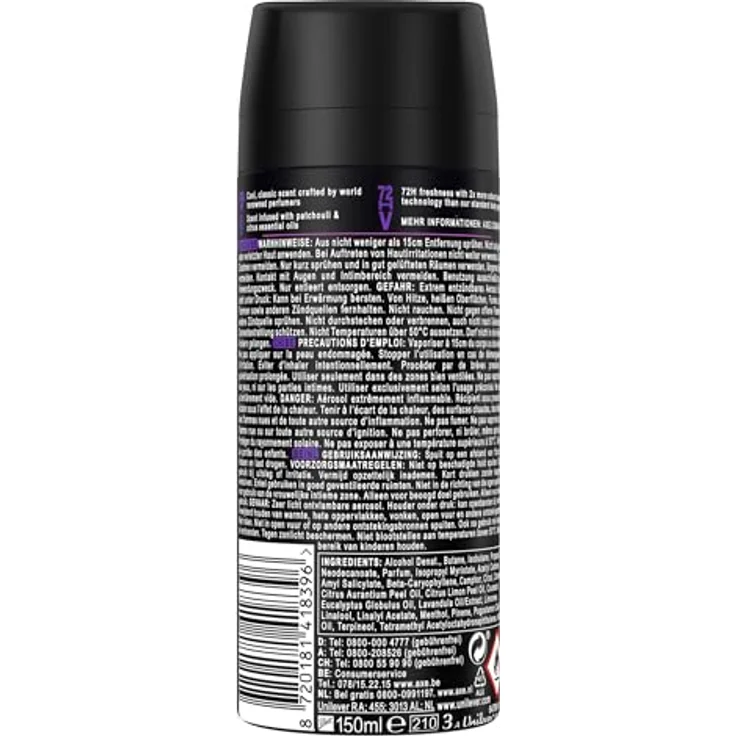 Axe Premium Bodyspray Purple Patchouli Deo ohne Aluminiumsalze, 72 Stunden Frische, 150 ml – Bild 4