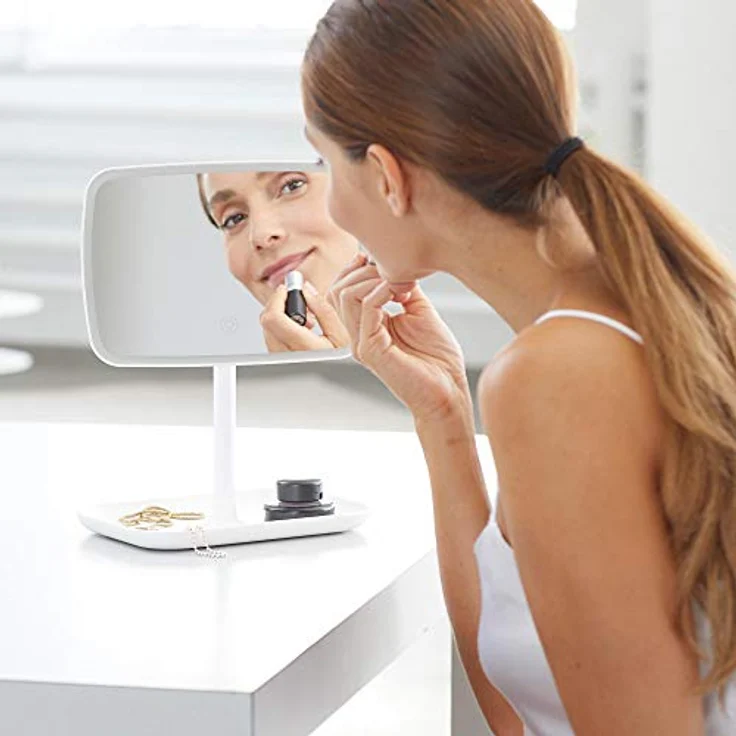 medisana CM 848 Kosmetikspiegel, Schminkspiegel mit LED-Beleuchtung, dimmbar, 5 und 10-fach Zoom, 360° Schwenkfunktion, Aufbewahrungsschale – Bild 3