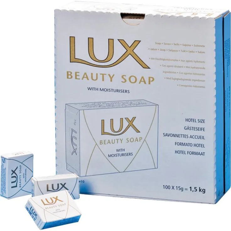 Lux Gästeseife Beauty Soap, hochwertige Hartseife mit Feuchtigkeitskomplex, mildem Duft, 15g, 100 Stück Packung