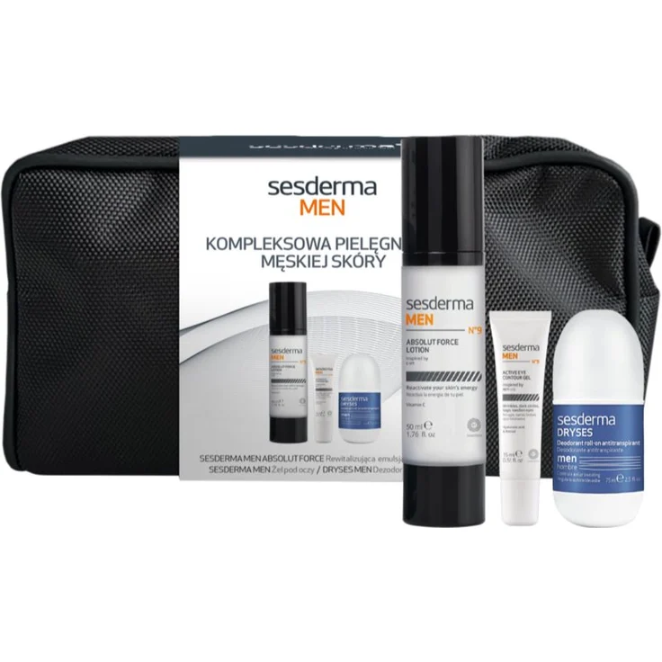 Sesderma Men Set Weihnachtsgeschenk-Set für Herren, inklusive Deoroller 75 ml, verjüngendes Hautfluid 50 ml und erfrischendem Creme-Gel gegen Falten 15 ml, in Geschenkverpackung