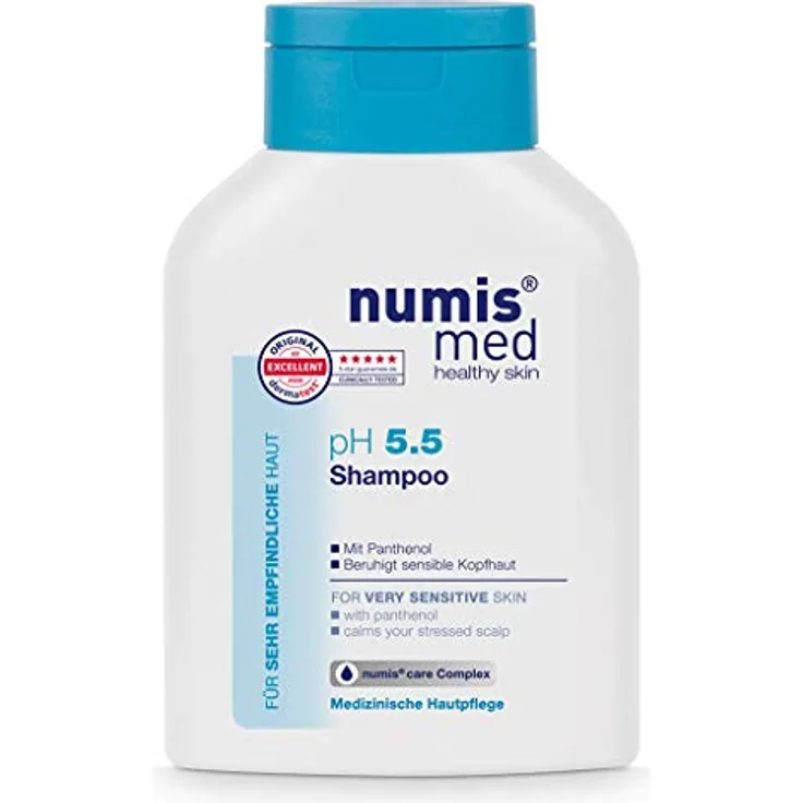 numis med Shampoo ph 5.5 - Hautberuhigendes Haarshampoo für sehr empfindliche & sensible Haut - vegane Haarpflege ohne Silikone, Parabene & Mineralöl - Haar Shampoo (1x 200 ml)
