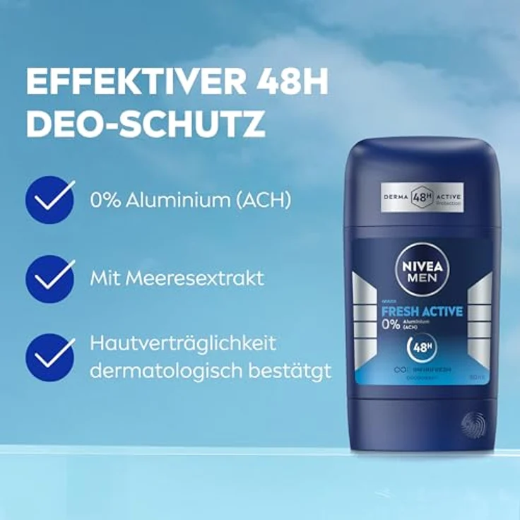 NIVEA MEN Fresh Active Deo Stick, 50 ml, Deodorant mit INFINIFRESH Formel für 48h Schutz, aluminiumfreies Deo mit Meeresextrakten – Bild 2