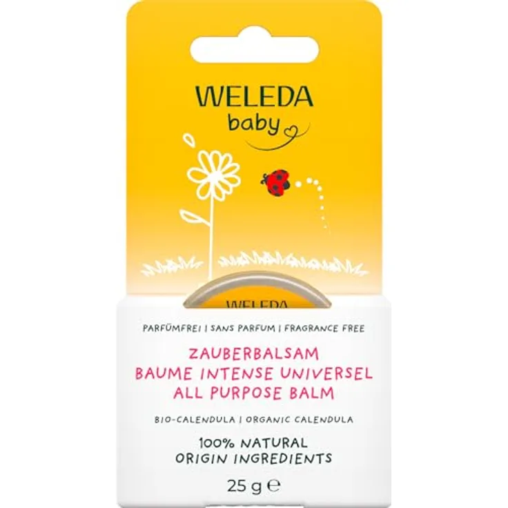 Weleda Calendula Zauberbalsam, Allzweckbalsam für Gesicht & Körper, 25g, naturkosmetisch, für trockene Haut & Lippen, auch für Babys geeignet