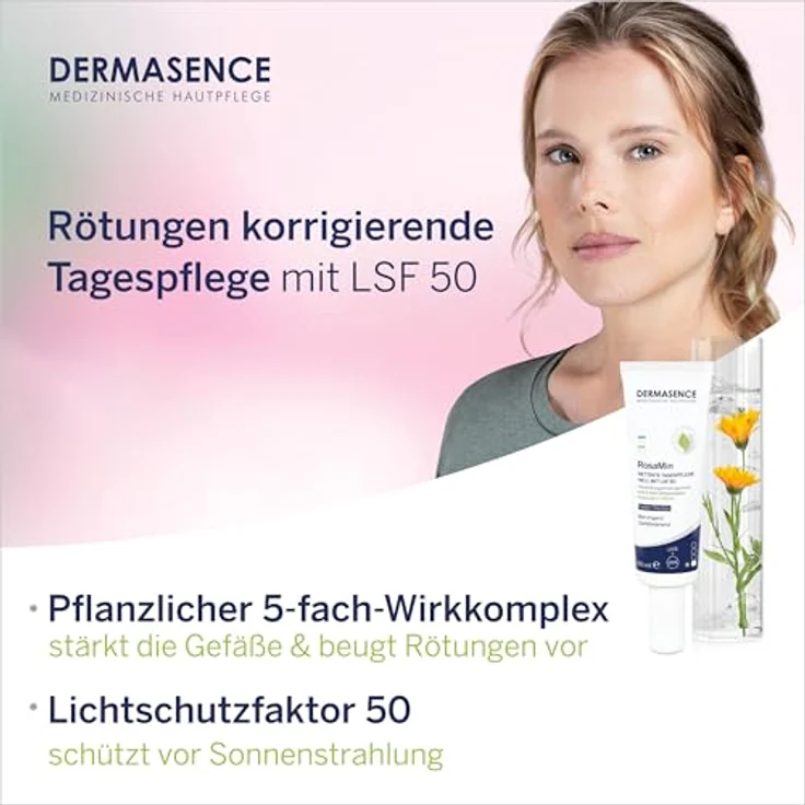 DERMASENCE RosaMin Getönte Tagespflege hell mit LSF 50, 30 ml, beruhigend, pflanzlicher 5-fach-Wirkkomplex, parfümfrei, vegan – Bild 5