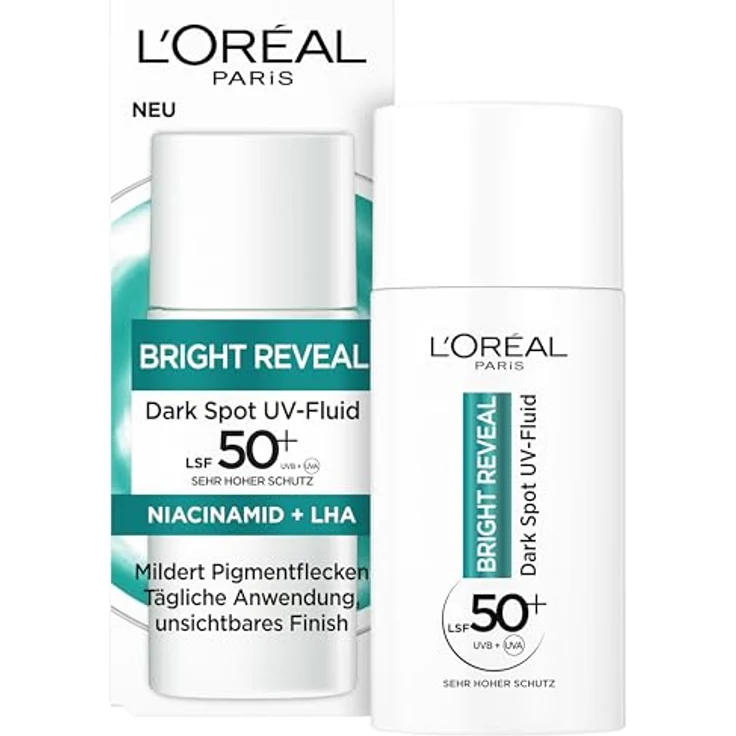 L'Oréal Paris UV Fluid mit Lichtschutzfaktor 50, Schützt die Haut vor UV-Strahlung, Beugt den ersten Anzeichen der Hautalterung vor, Mit Vitamin C und E, Bright Reveal UV Fluid, 50 ml – Bild 1
