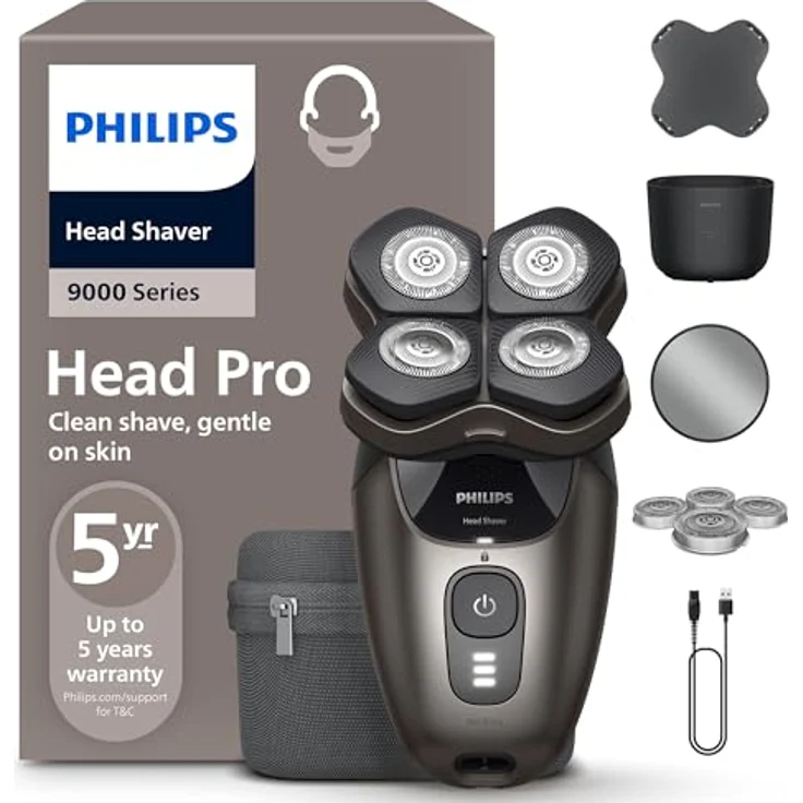 Philips Pro Series 9000, Glatzenrasierer mit 36 ComfortCut-Klingen, 360°-Scherkopf, wasserdicht, schwarz – Bild 1