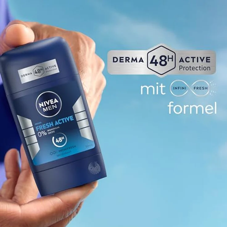 NIVEA MEN Fresh Active Deo Stick, 50 ml, Deodorant mit INFINIFRESH Formel für 48h Schutz, aluminiumfreies Deo mit Meeresextrakten – Bild 5