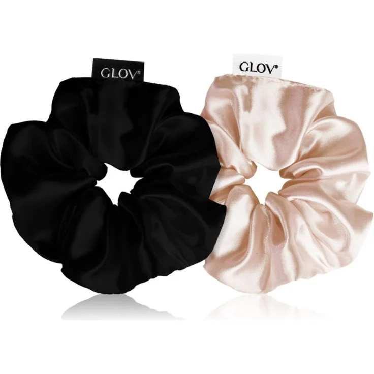 GLOV Satin Scrunchies M Haargummis Sparkling Wine/Black 2 St. - Damenhaargummis für einfaches und trendiges Styling