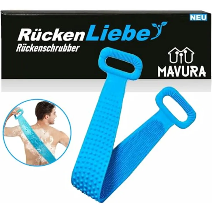 MAVURA RückenLiebe Rückenbürste, Silikon Massage- und Reinigungsbürste für alle Hauttypen, extra weiche Borsten, 2-in-1 Duschbürste mit langem Griff