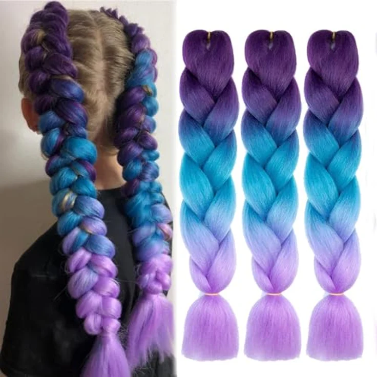 Shangxiu Braids Extensions, lila Zöpfe Haarverlängerungen aus hitzebeständiger Faser, 24" Länge, 300g Set – Bild 1