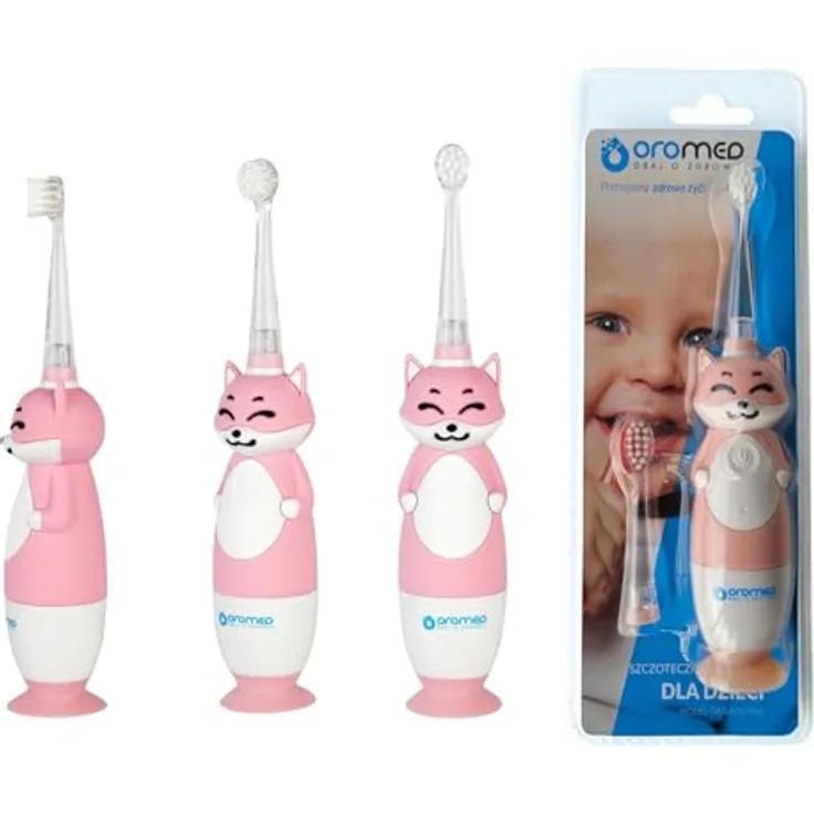 Oromed Oro-Kids Schallzahnbürste, pink, für Kinder 1-48 Monate, mit sanfter Schalltechnologie und 2 austauschbaren Bürstenköpfen