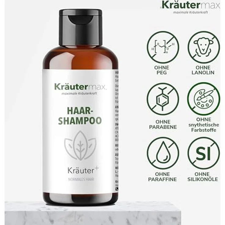 Kräutermax Kräuter Haar Shampoo 1 x 250 ml, mit natürlichen Kräuterextrakten - Brennnessel und Birkenblätter, ohne schädliche Inhaltsstoffe, für gesundes und kräftiges Haar – Bild 2