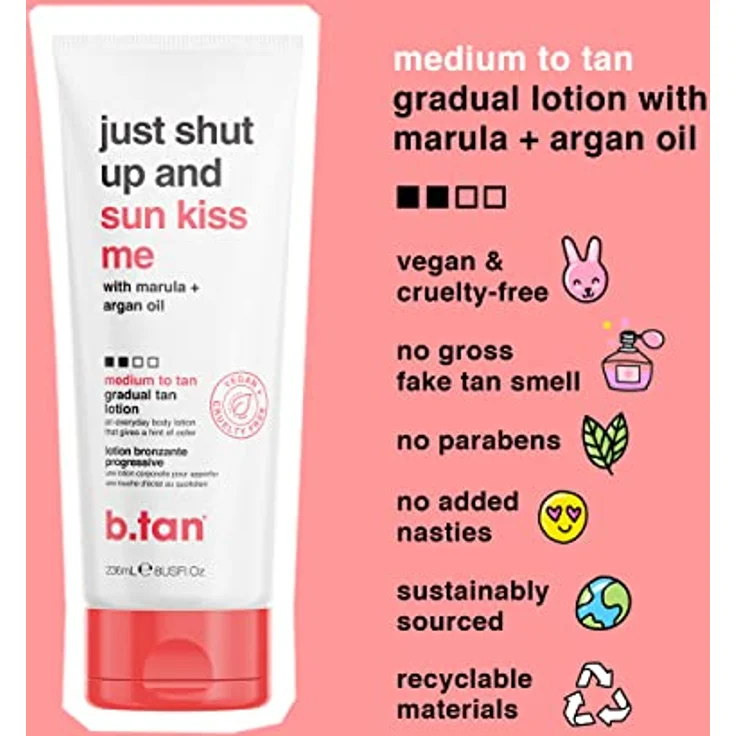 B.TAN b.tan Medium Gradual Self Tanning Lotion, Selbstbräuner mit Marula- und Arganöl für einen natürlichen sonnengeküssten Teint, 236ml – Bild 3