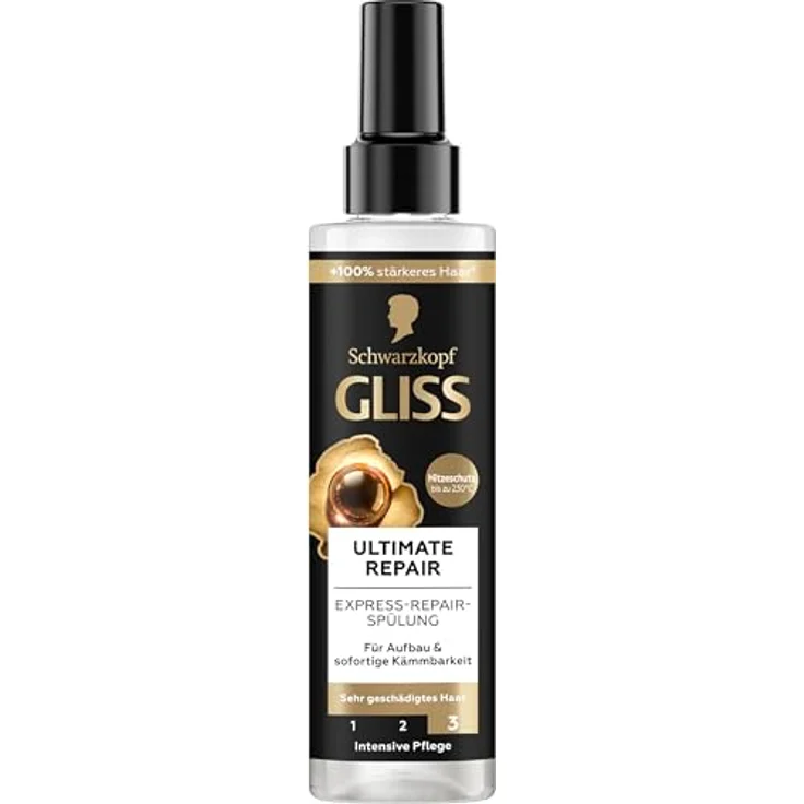 Gliss Express-Repair-Spülung Ultimate Repair, Haarspülung mit Keratin und Hitzeschutz bis 230 °C, 200 ml – Bild 2