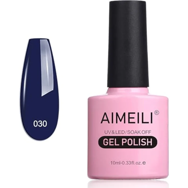 AIMEILI UV LED Gellack, ablösbarer Gel Nagellack, 21 Tage Hochglanz, kratzfest, Spiegelglanz-Finish, Blau - Navy Seals (030), 10ml – Bild 1