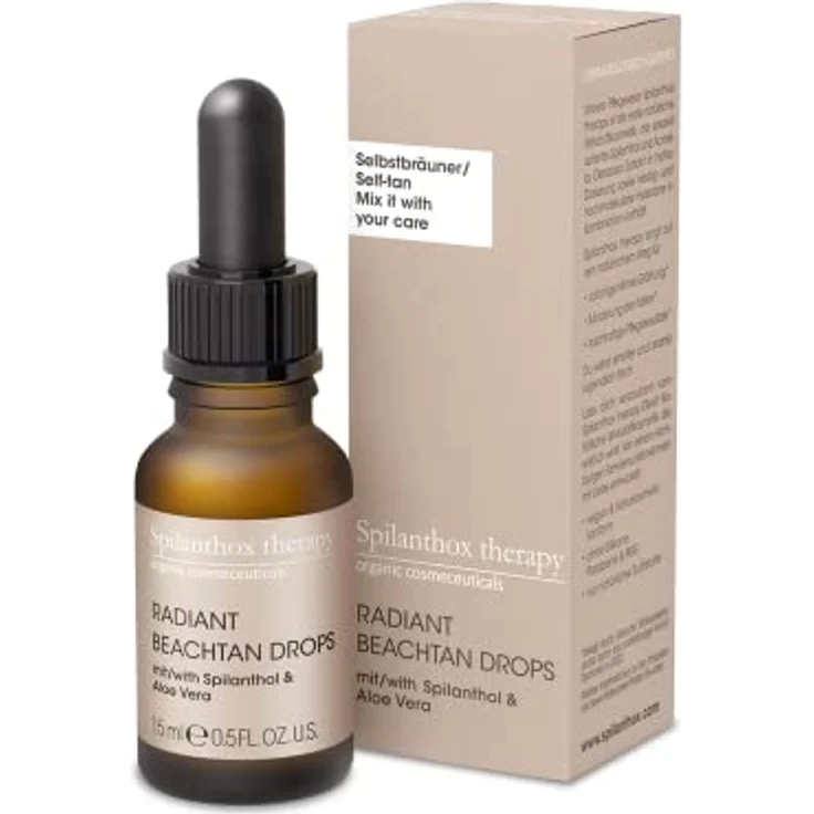 Spilanthox therapy Radiant Beachtan Drops 15ml – Pflegendes Selbstbräunungs-Konzentrat mit Bio Aloe Vera, Spilanthol & Hyaluron - Vegan & Naturkosmetik konform, Made in Germany, tierversuchsfrei – Bild 1