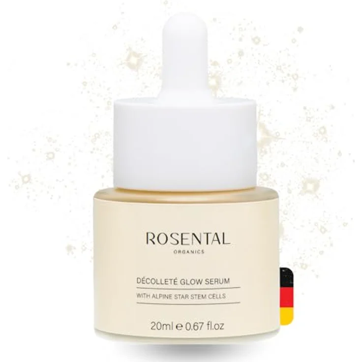 Rosental Organics Décolleté Glow Serum - Anti-Aging feines Glitter Serum mit Sheabutter & Stammzellen der Edelweißpflanze - Frischer Kokosgeruch - 20 ml - Contouring & Highlighter – Bild 1