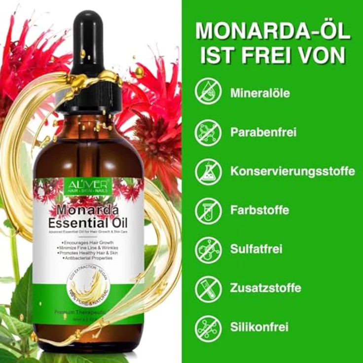 P-Beauty Ätherisches Monarda Öl, 2x60ml Haaröl, Hautpflegeöl & Wimpernöl - Feuchtigkeitsspendend, Haarwachstum, Anti-Aging - Natürliches Pflegeöl für alle Hauttypen – Bild 4