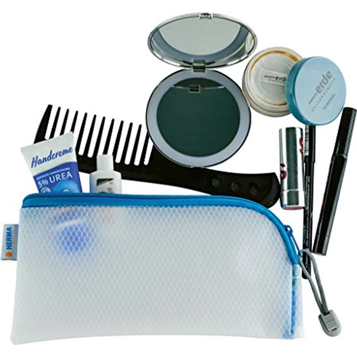 HERMA 20003 Reißverschlusstasche Reiseetui transparent blau, kleine verschließbare Sichttasche mit Zipper, Kulturtasche für Handy, Ladekabel, Kosmetik, Stifte, Schlüssel – Bild 2