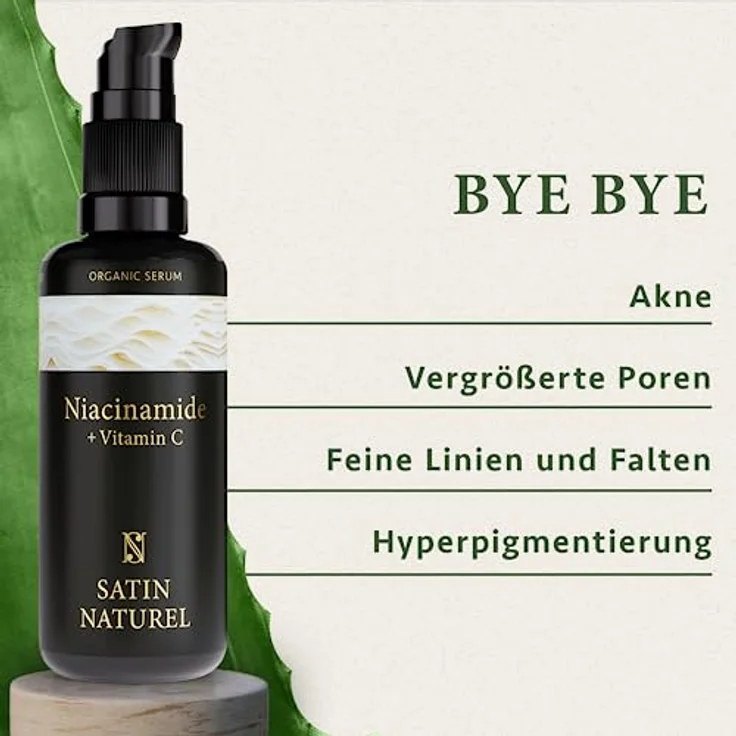 Satin Naturel Niacinamide Serum 100ml, 100% Vegan, gegen Rötungen und überschüssiges Öl, mit Vitamin C und Bio Aloe Vera, reduziert Poren, beseitigt Hautunreinheiten – Bild 2