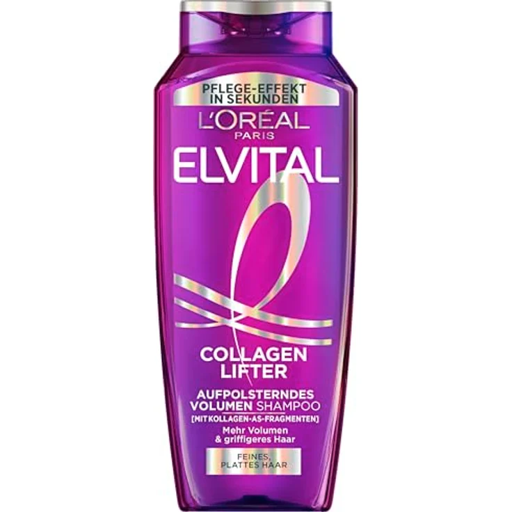 L'Oréal Paris Elvital Collagen Lifter, Aufpolsterndes Volumen Shampoo für feines Haar, silikonfrei, 300 ml, violett-pink – Bild 1
