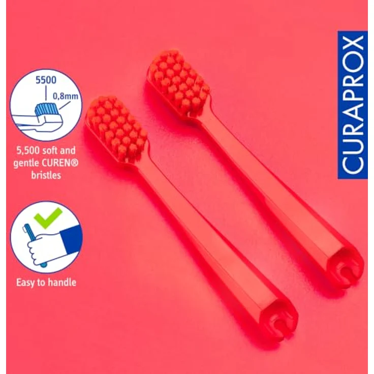 Curaprox Kids Travel Refill, Ersatz-Kopf für Kinderzahnbürsten, rot, 2er Pack mit feinen Borsten und lustigem Design – Bild 3