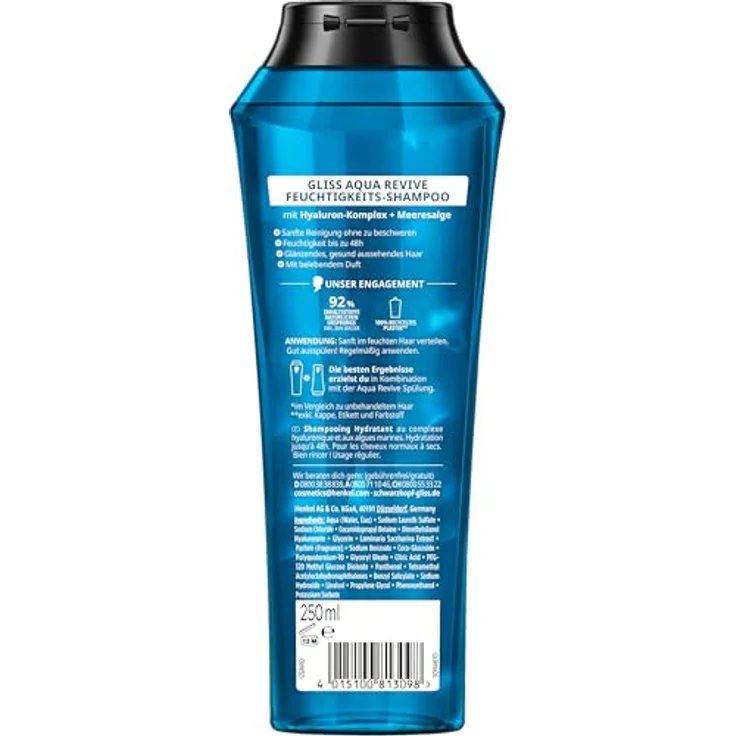 Gliss Shampoo Aqua Revive (250 ml), Haarshampoo mit Hyaluron und Meeresalgen, feuchtigkeitsspendend für normales bis trockenes Haar – Bild 3