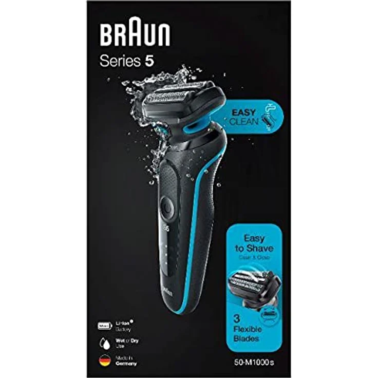 Braun Series 5 50-M1000s Herren Rasierer Nass- und Trockenrasur 2 Scherfolien + 1 mittlerer Trimmer EasyClick System Schutzkappe & Reinigungsbürste – Bild 6