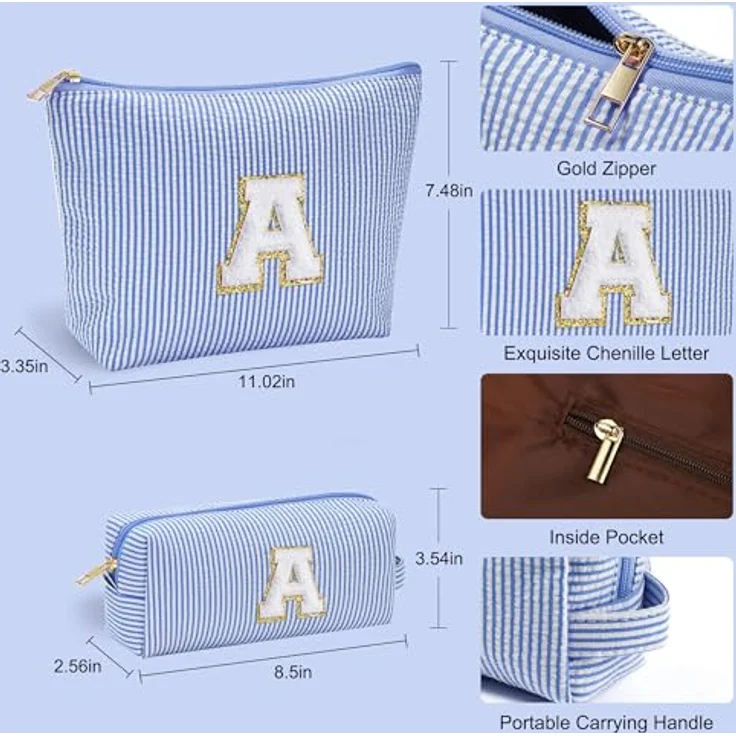 Parima Kosmetiktasche mit Buchstaben V, große und kleine Beauty Cases in Blau, personalisierte Geschenke für Damen und Mädchen – Bild 4