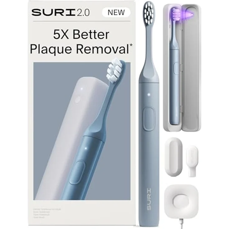 SURI 2.0 Sonic Elektrische Zahnbürste mit Drucksensor & UV-Reinigungs-Reiseetui, 40+ Tage Akku, Blau – Bild 1