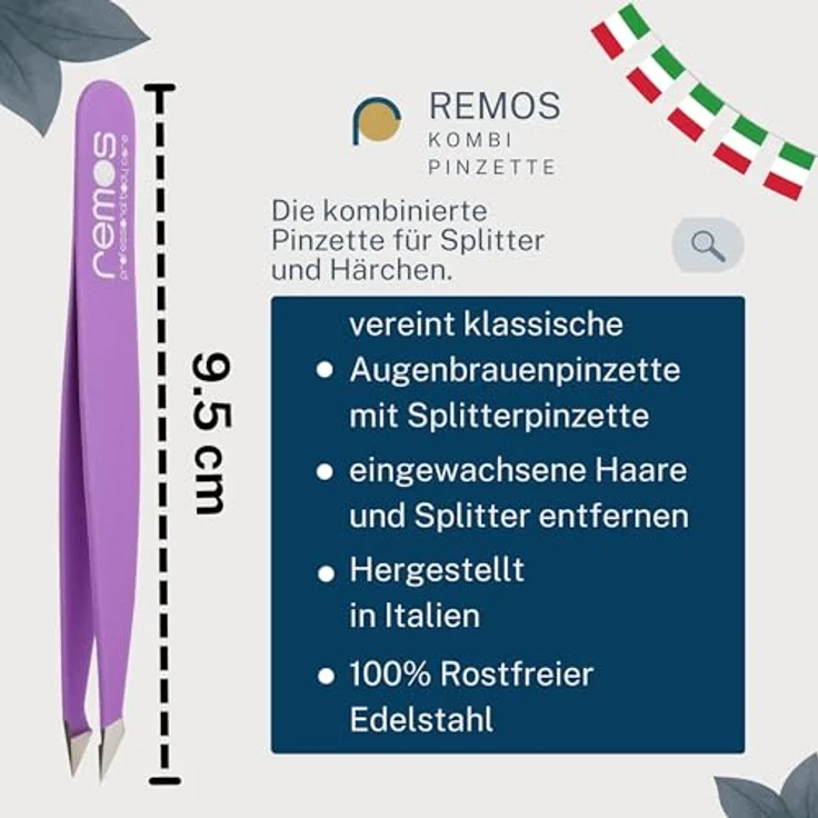 remos professional body care REMOS Kombipinzette Edelstahl [INOX] rostfrei 9.5 cm, 2in1 Pinzette für Splitter und Haare, violett – Bild 3