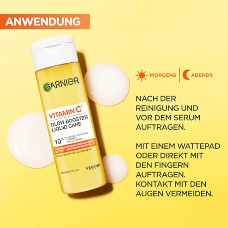 Garnier Vitamin C* Glow Booster Liquid Care, pflegendes Gesichtsfluid mit 10 % Glycerin und Niacinamid für strahlende Haut, 120 ml – Bild 5