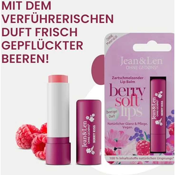 Jean & Len Lip Balm Beere, zartschmelzende Lippenpflege mit Beeren-Duft, vegan, 4,7 g – Bild 3